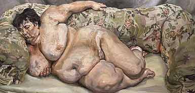 Картина Люсьена Фрейда "Спящая инспекторша пособий" (1995), на которой изображена растянувшаяся на диване обнаженная Сью Тилли
